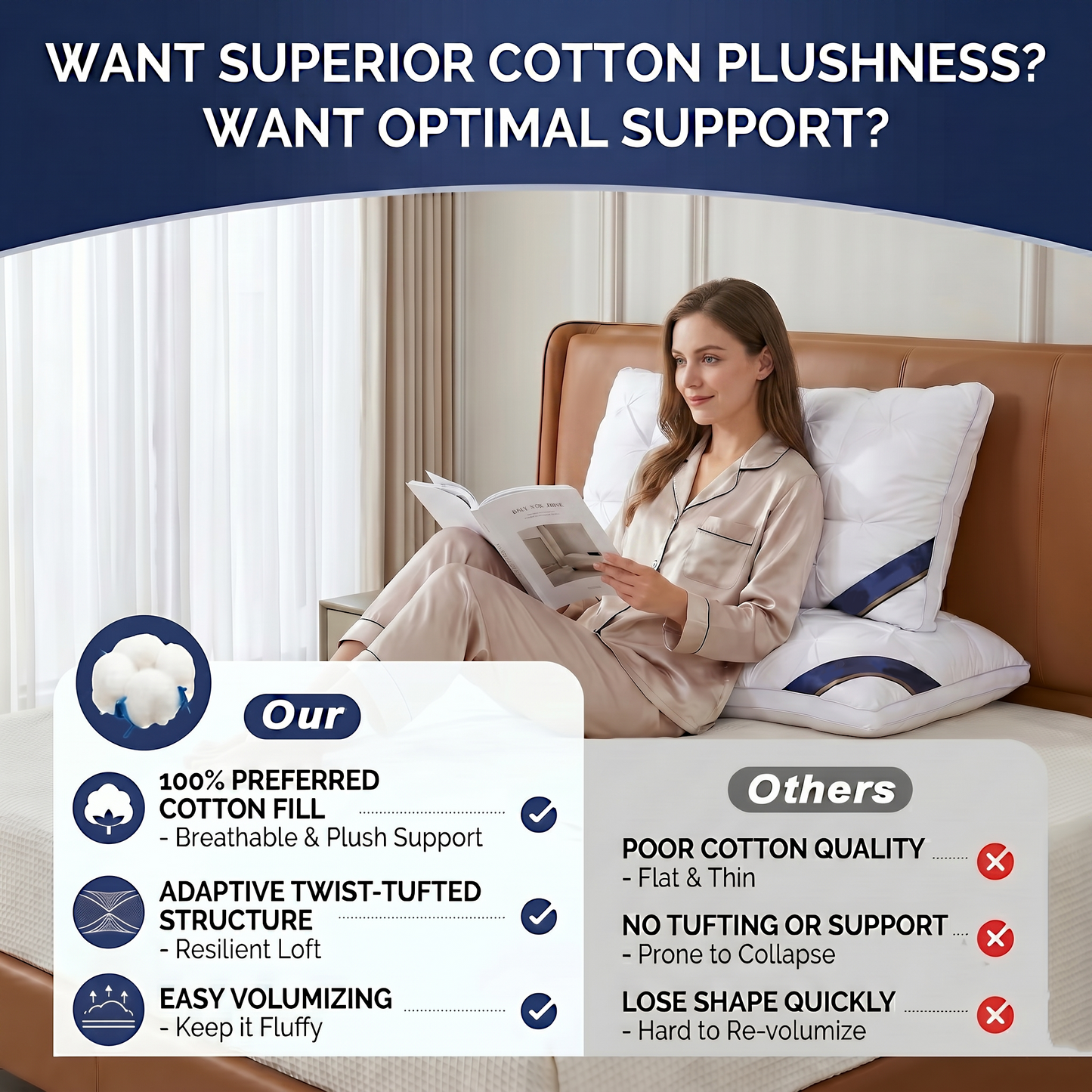 2 Pack Bed Pillows, Hotel Collection Pillows for Sleeping