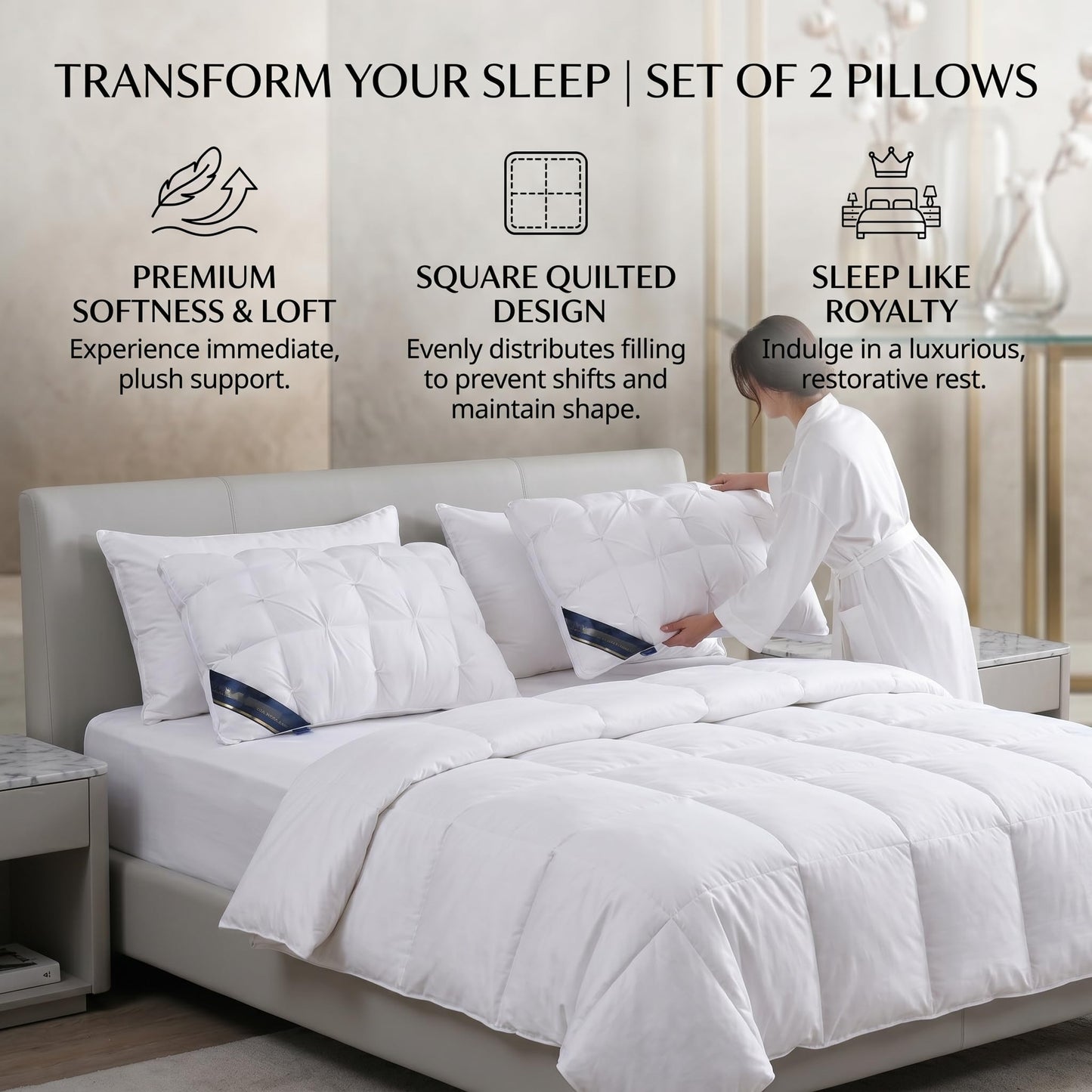 Piggypa Premium Bed Pillows 2 Pack, Ultra Soft Hotel Quality Pillows