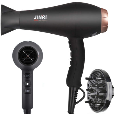 .Infrared Hair Dryer, Professional Salon Negative Ionic Blow Dryers for Fast Drying, Pro Ion Quiet Hairdryer with Diffuser & Concentrator & Comb （Black+Rose）