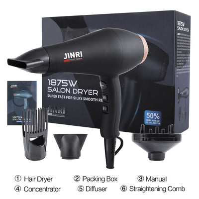 .Infrared Hair Dryer, Professional Salon Negative Ionic Blow Dryers for Fast Drying, Pro Ion Quiet Hairdryer with Diffuser & Concentrator & Comb （Black+Rose）